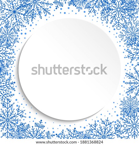 Nice card for holiday with blue arabesques and snowflakes. Fine greeting card. Pattern with snowflakes