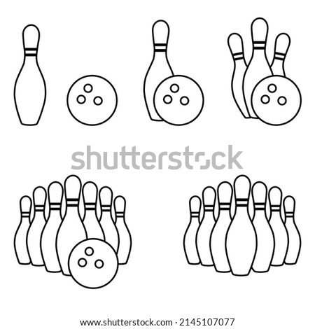 Bowling alley line icons set