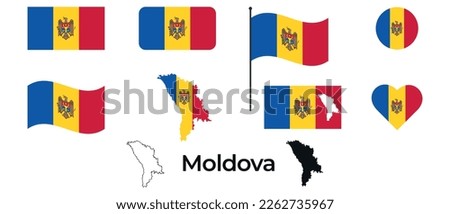 Flag of Moldova. Silhouette of Moldova. National symbol.