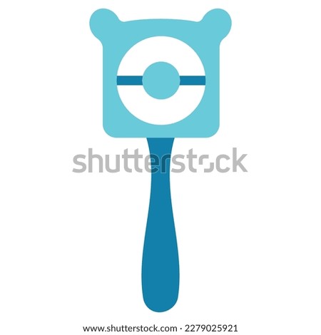 Blue baby rattle for boy. Vector flat illustration