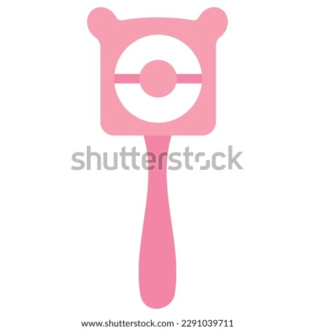 Pink baby rattle for girl. Vector flat illustration