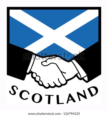Scotland flag and business handshake, vector illustration