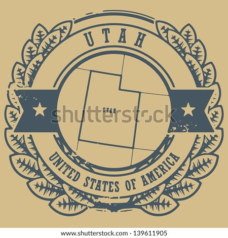 Grunge rubber stamp with name and map of Utah, USA, vector illustration