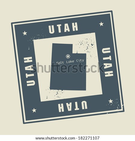 Grunge rubber stamp with name and map of Utah, USA, vector illustration