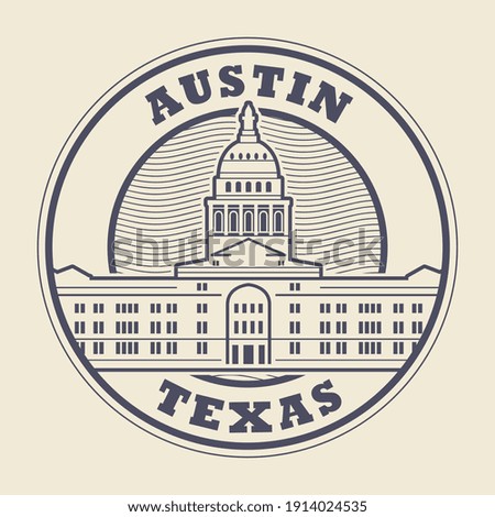 Stamp or label with words Austin, Texas inside, vector illustration