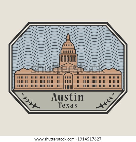 Stamp or label with words Austin, Texas inside, vector illustration