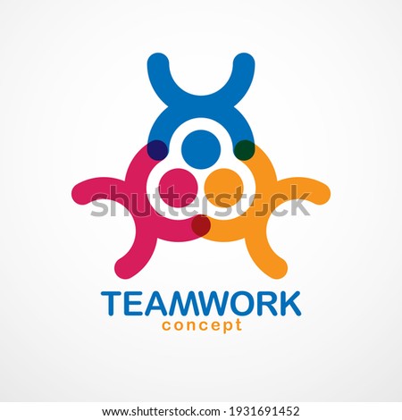 Teamwork businessman unity and cooperation concept created with simple geometric elements as a people crew. Vector icon or logo. Friendship dream team, united crew colorful design.