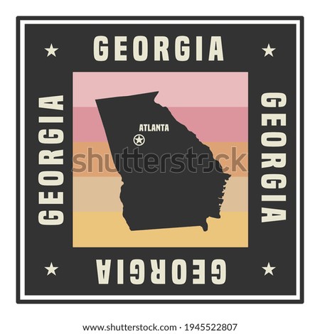 Abstract square stamp or sign with silhouette and name of US state Georgia, vector illustration