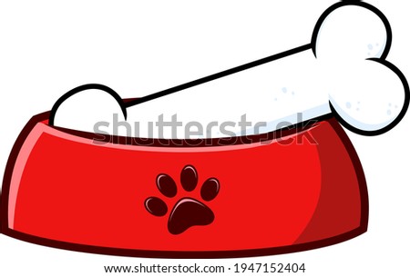 Red Dog Bowl With Bone Hand Drawing. Vector Illustration Isolated On White Background