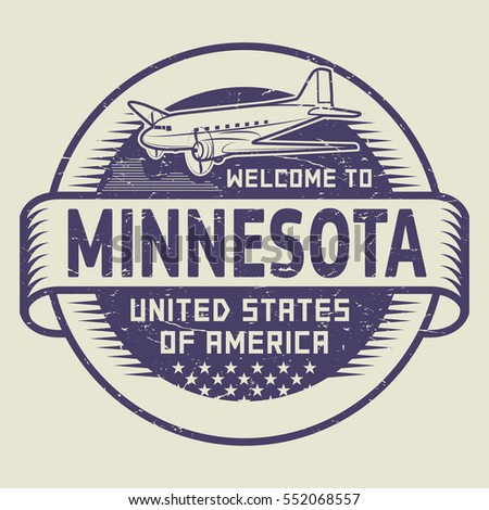 Grunge rubber stamp or tag with airplane and text Welcome to Minnesota, United States of America, vector illustration