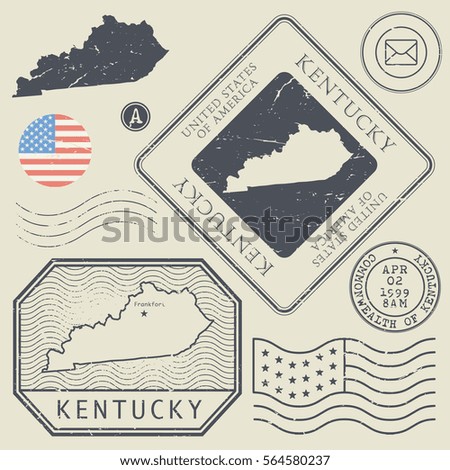 Retro vintage postage stamps set Kentucky, United States theme, vector illustration