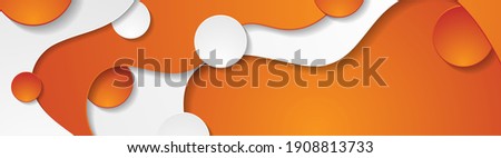 Contrast orange and white curved waves pattern. Abstract corporate wavy background with circles. Vector banner design