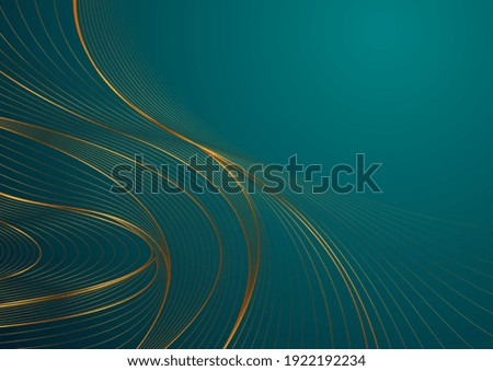 Turquoise abstract background with golden wavy pattern. Art deco ornament vector illustration
