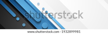 Blue, grey and black geometric abstract banner. Hi-tech vector background