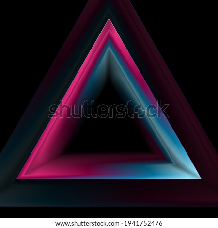 Shiny blue purple tech triangle shape decoration. Abstract concept polygonal logo template design. Technology vector background with bright iridescent gradient