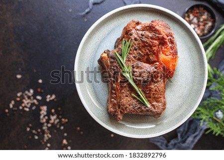 beef steak ribeye grilled veal juicy fried meat tasty top view copy space for text food background rustic