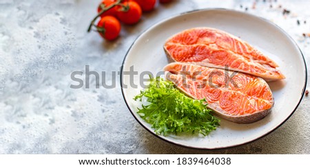salmon raw fish red steak fillet diet seafood copy space for text food background rustic
