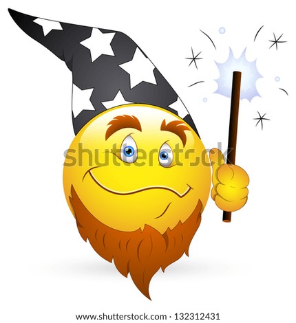 Smiley Vector Illustration - Wizard Face with Magic Wand