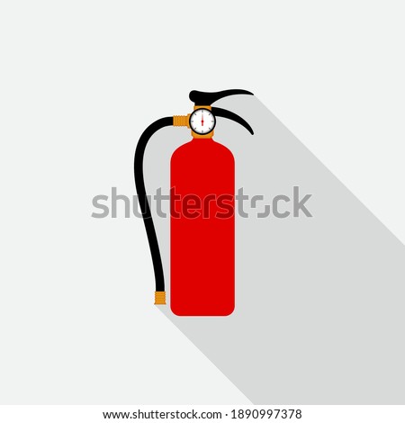 Fire extinguisher icon with long shadow on gray background