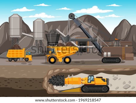 Landscape of coal mining with underground scene illustration