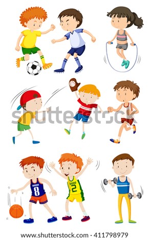 Children playing different sports illustration