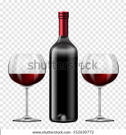 Two glasses of red wine and bottle of wine illustration