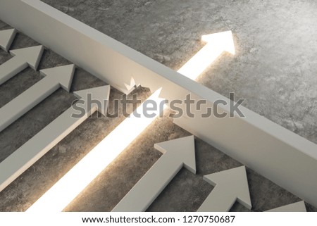 Glowing arrow breaking through wall on concrete background. Breakthrough and success concept. 3D Rendering  商業照片 © 
