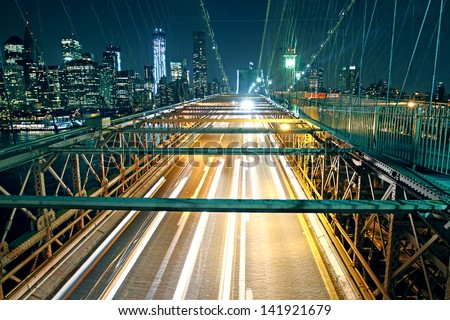 Brooklyn bridge traffic at night