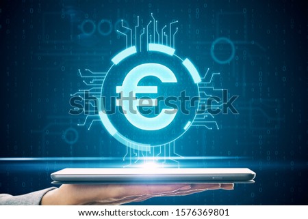 Similar – Image, Stock Photo Green euro sign with green arrow pointing up. Investment, return, finance.