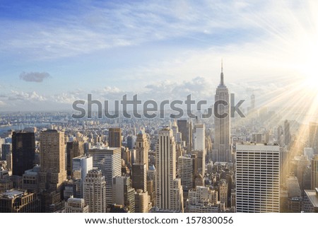 urban skyline at sunset. New York city