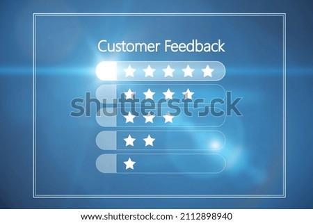 Customer feedback hologram on blue background. Rating and ranking concept. 3D Rendering