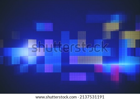 Abstract colorful blurry pixel blocks background. Bg and technology, digital world concept. 3D Rendering