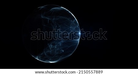 Abstract 3d rendering sphere made of neon dots. Global network connection. Globe Grid. Worldwide communication. Futuristic earth globe. 