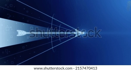 Abstract digital arrow on blue background with mock up place for your advertisement. Target and goals achievement concept. 3D Rendering