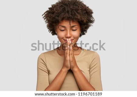 Similar – Image, Stock Photo Calm standing in prayer pose on balcony in summer