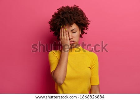 Similar – Image, Stock Photo Woman covering face with bunch of bananas. Neon