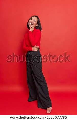 Similar – Image, Stock Photo Dreamy stylish woman standing on city street