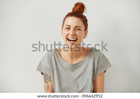 Similar – Image, Stock Photo Portrait of young cheerful female traveler wearing casual clothes carrying heavy backpack and luggage at airport.