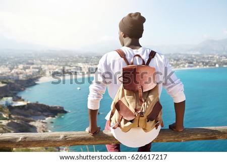 Similar – Image, Stock Photo Unrecognizable traveler in mountains in winter