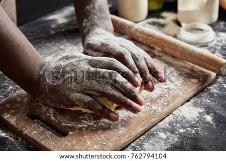 Similar – Image, Stock Photo Crop baker making cookies on table