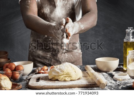 Image, Stock Photo Crop baker making cookies on table