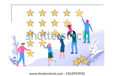 Tiny people with stars giving their choice for feedback concept. Customer review and satisfaction rating metaphor illustration Rastered Copy