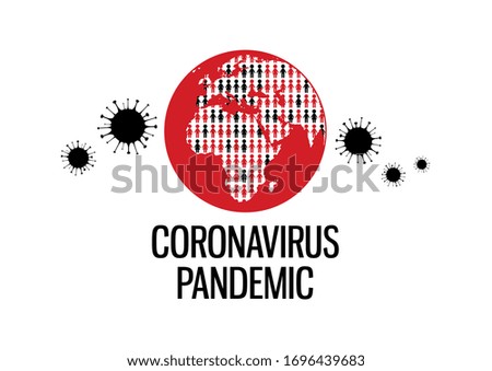 Coronovaris pandemic lettering with planet earth with infected population illustration. Coronavirus disease icon isolated on a white background. COVID-2019 clip art. Earth with diseased people icon