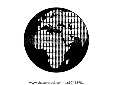 Population explosion on the planet Earth icon. Earth black silhouette icon. Human overpopulated planet illustration. Global population problem icon. World population growth illustration
