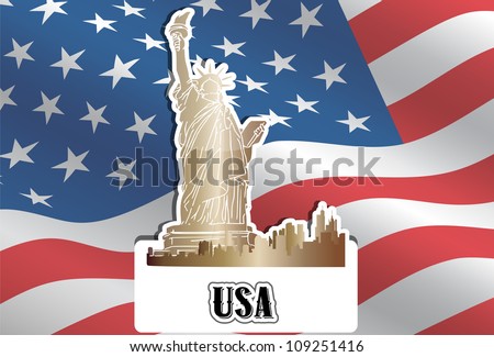 USA, United States of America, American Flag, Statue of Liberty, New York City, vector illustration