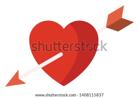 A red colored heart with arrow, passing through it, vector, color drawing or illustration. 