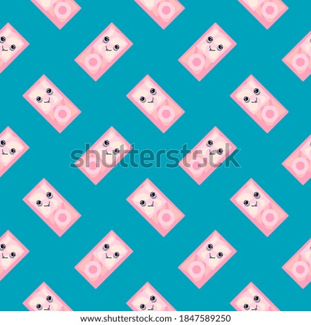 Happy little ipod, seamless pattern on blue background.