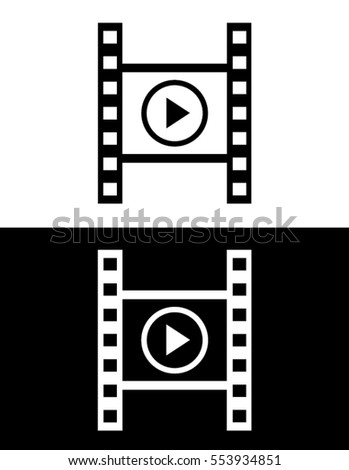 A vector illustration of a film strip with play button in black and reverse