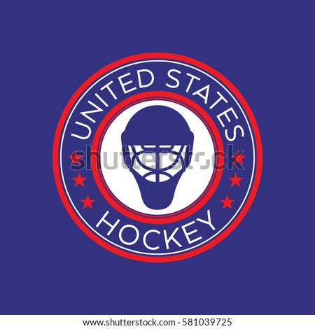 An American hockey crest in vector format. This round shield features stars, text that says United States, and a goalie mask.