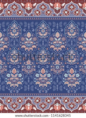 Indian rug paisley ornament pattern. Ethnic Mandala towel, yoga mat. Vector Henna tattoo style. Can be used for textile, greeting business card background, phone case print
